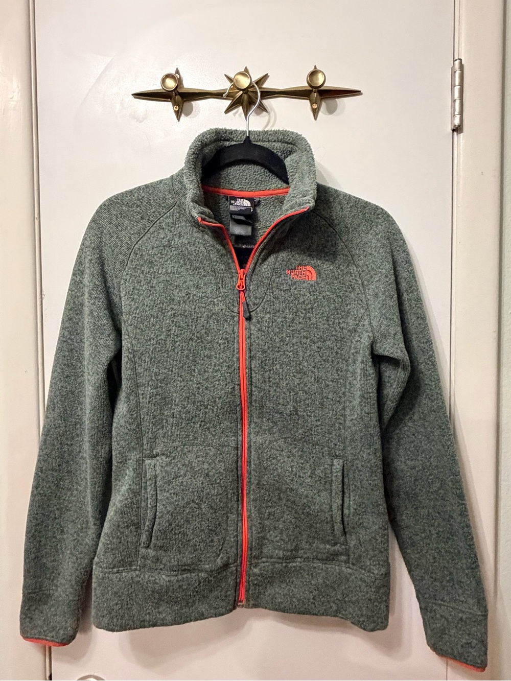 The North Face Women's Small- Green Fleece Jacket with Coral Trim UNIQUE COLORS